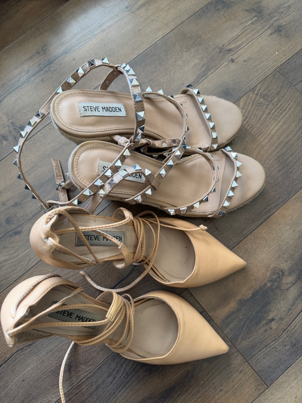 Steve Madden Nude Studded Strappy Sandals & Lace-Up Pointed Heels